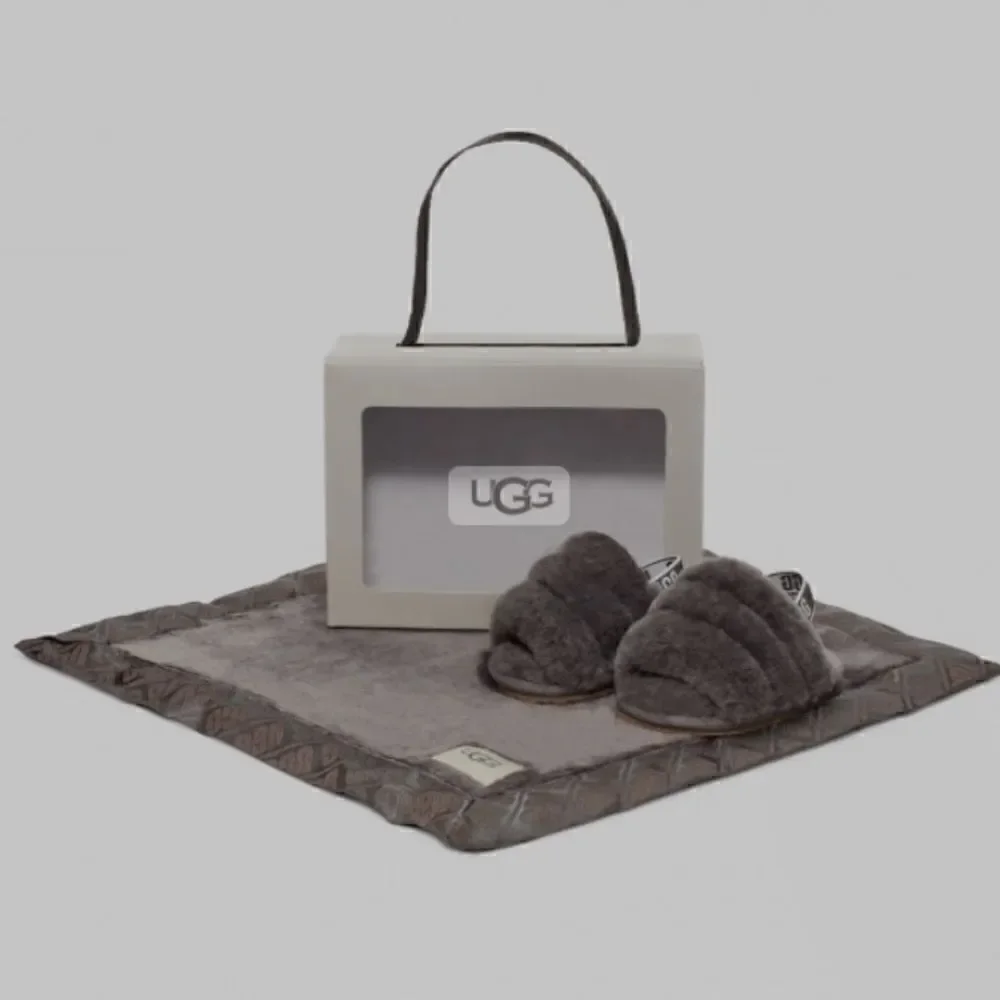 UGG Gray Fluff Yeah Slide And Lovey Size 4/5 Medium